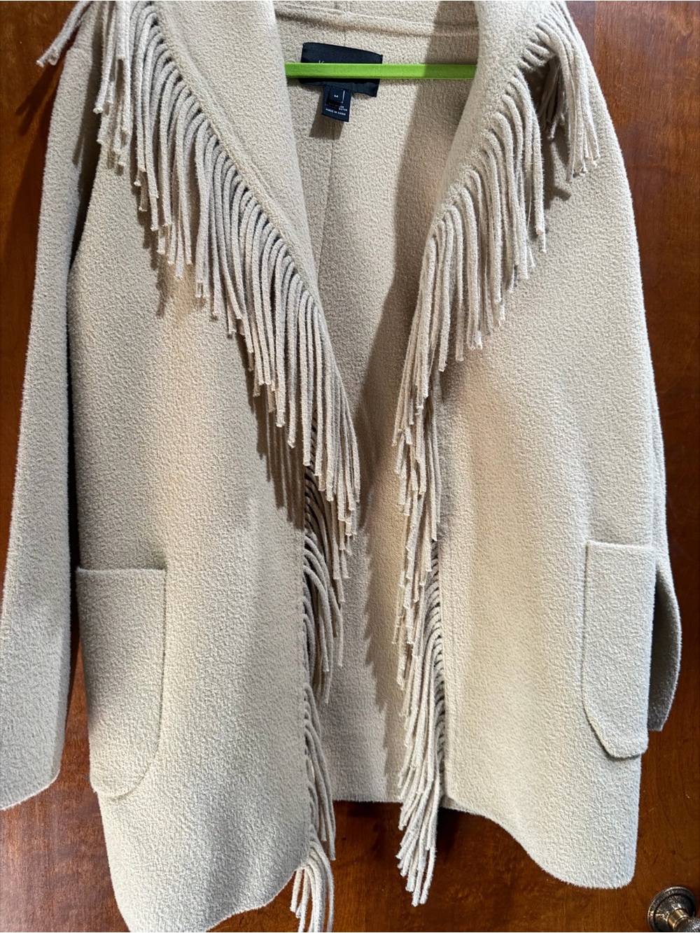 Karen Kane Cream Fringe Open-Front Poncho Coat